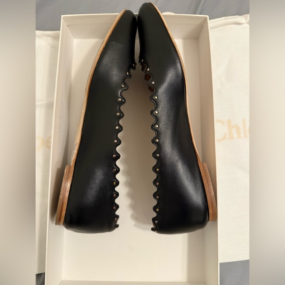 Chloe Black Studded and Scalloped Flats - Picture 2 of 6